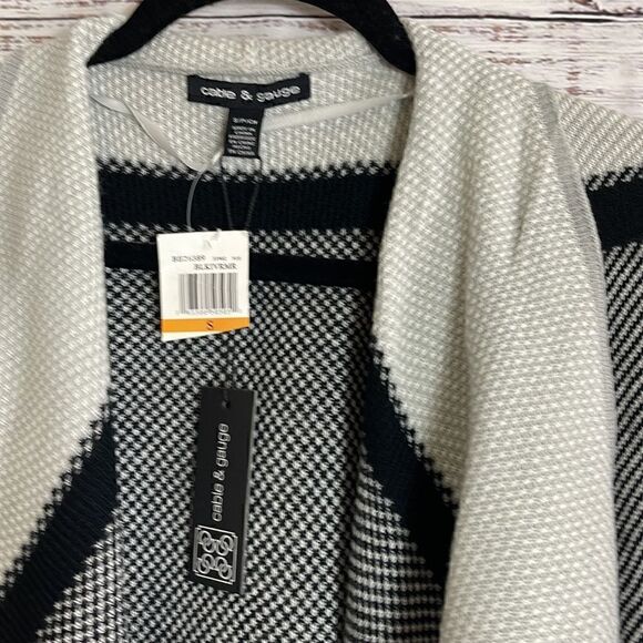 Cable & gauge Open Cardigan Womens Size Small Bold striped Knit sweater Duster - Picture 8 of 8